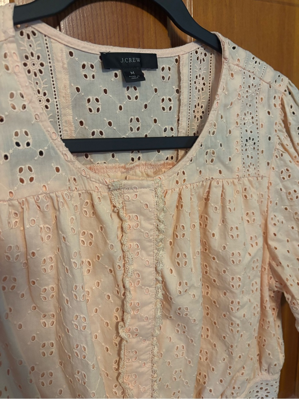 J. Crew Peach Eyelet Button-Front Lace Trim Top - Picture 2 of 5